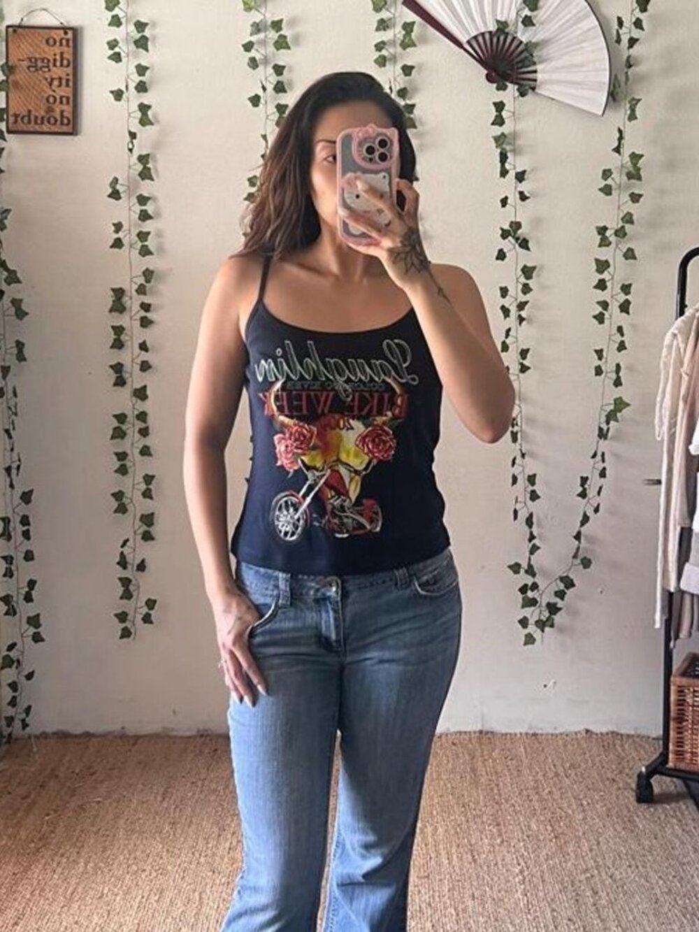 Vintage Y2K navy biker graphic baby tank 100% cotton size XL